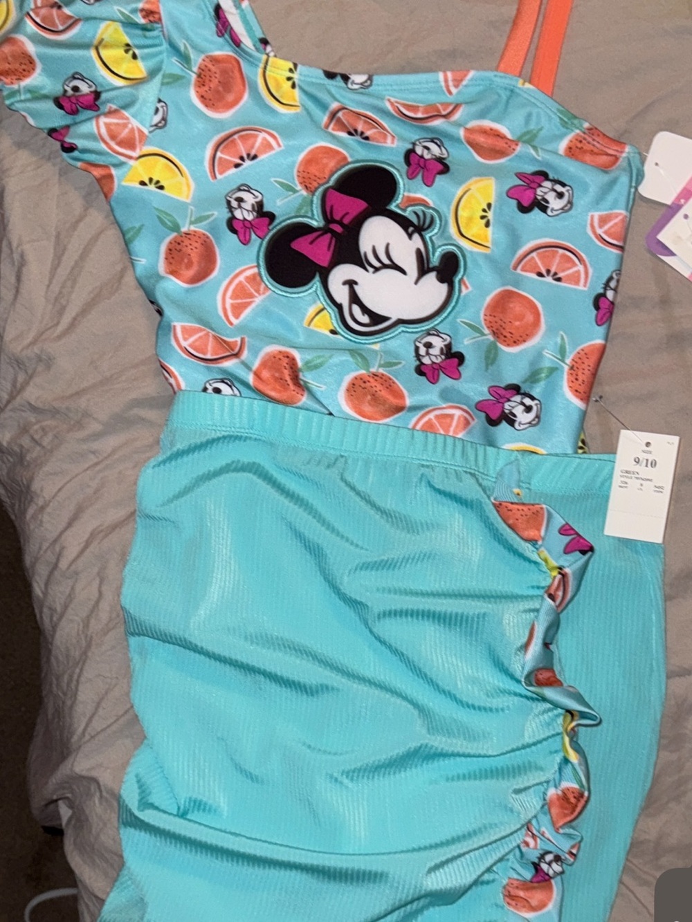 Disney Aqua and Coral Minnie Mouse Two-Piece Swim Set& toy bundle